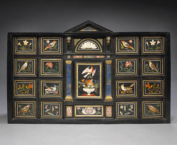 Appraisal: An impressive Italian ebonized and pietra dura mounted table cabinet