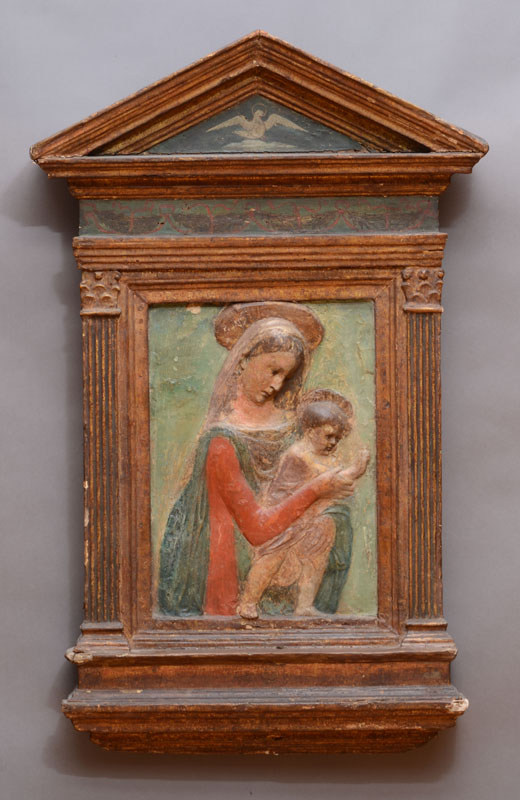 Appraisal: ITALIAN SCHOOL POSSIBLY SIENA MADONNA AND CHILD Painted and parcel-gilt