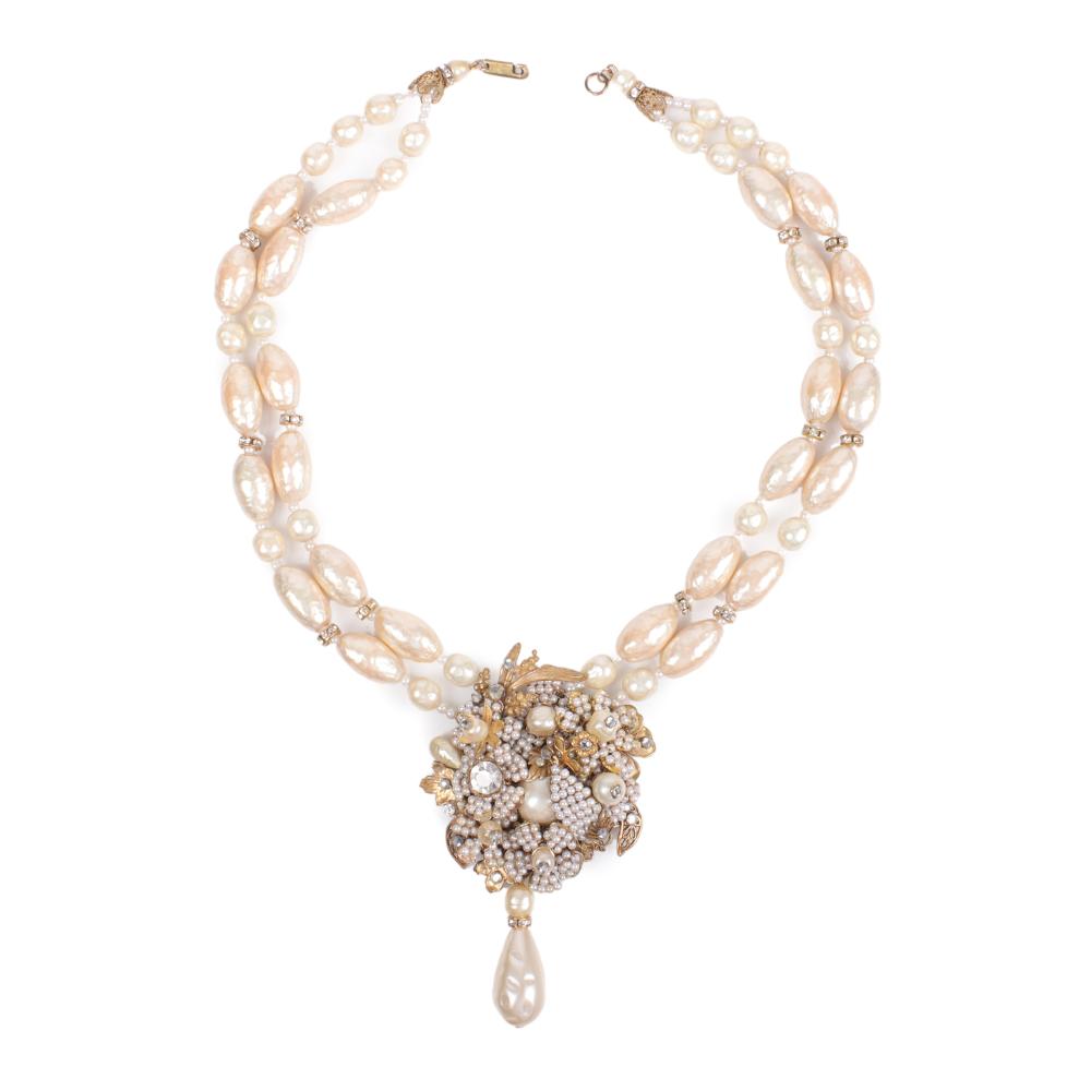 Appraisal: Miriam Haskell s double strand faux baroque pearl necklace with