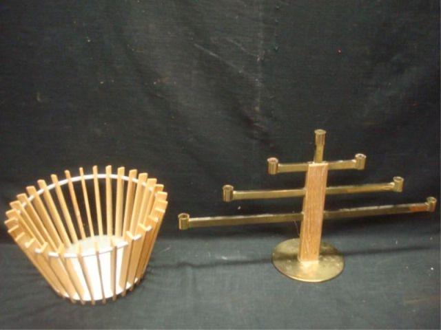 Appraisal: Midcentury Menorah together with a Basket From a Greenwich location