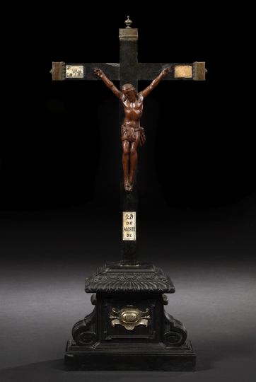 Appraisal: Italian Carved and Ebonized Walnut Crucifix dated August the carved