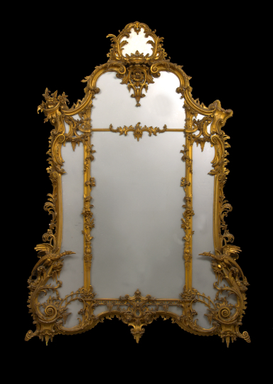 Appraisal: Grand and Fine English Carved Giltwood Tripartite Overmantel Mirror in