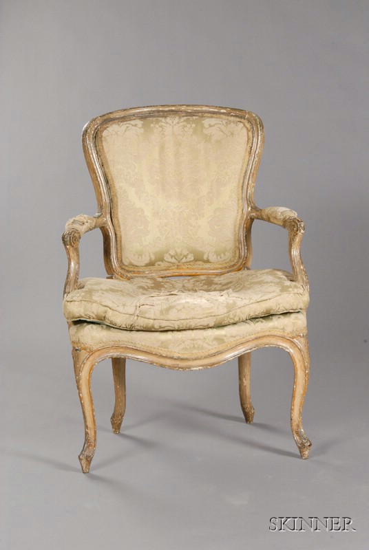 Appraisal: Louis XV Painted Beechwood Fauteuil en Cabriolet third quarter th