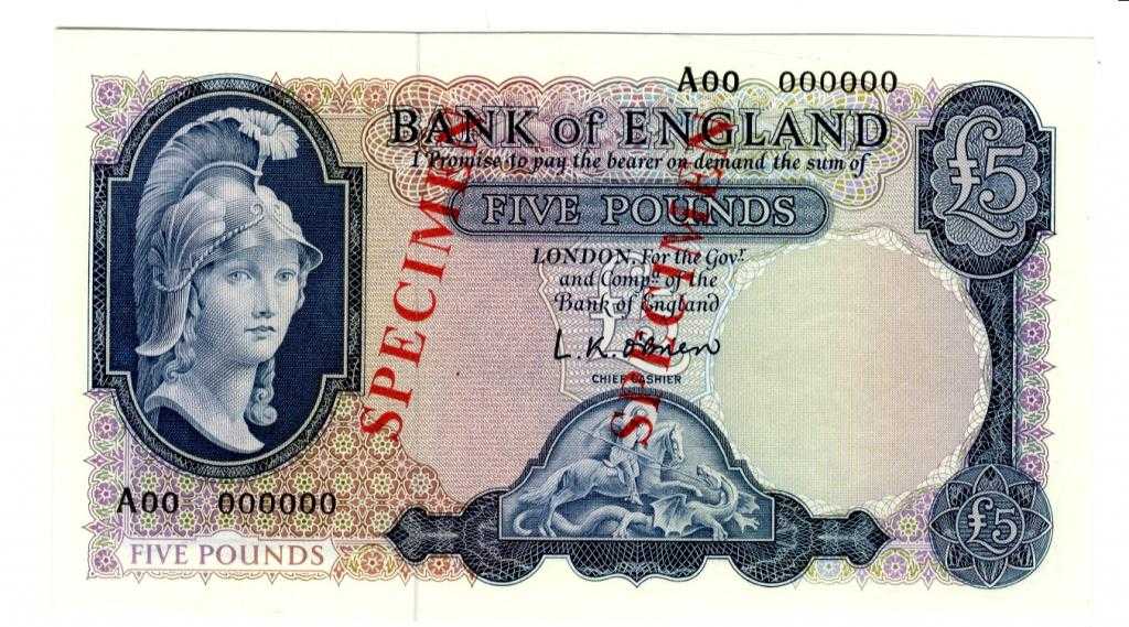 Appraisal: BANK OF ENGLAND L K O'BRIEN FIVE POUNDS Serial no