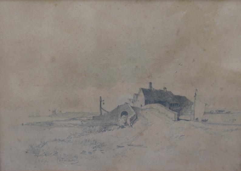 Appraisal: JOHN SELL COTMAN A landscape with a bridge cottages and