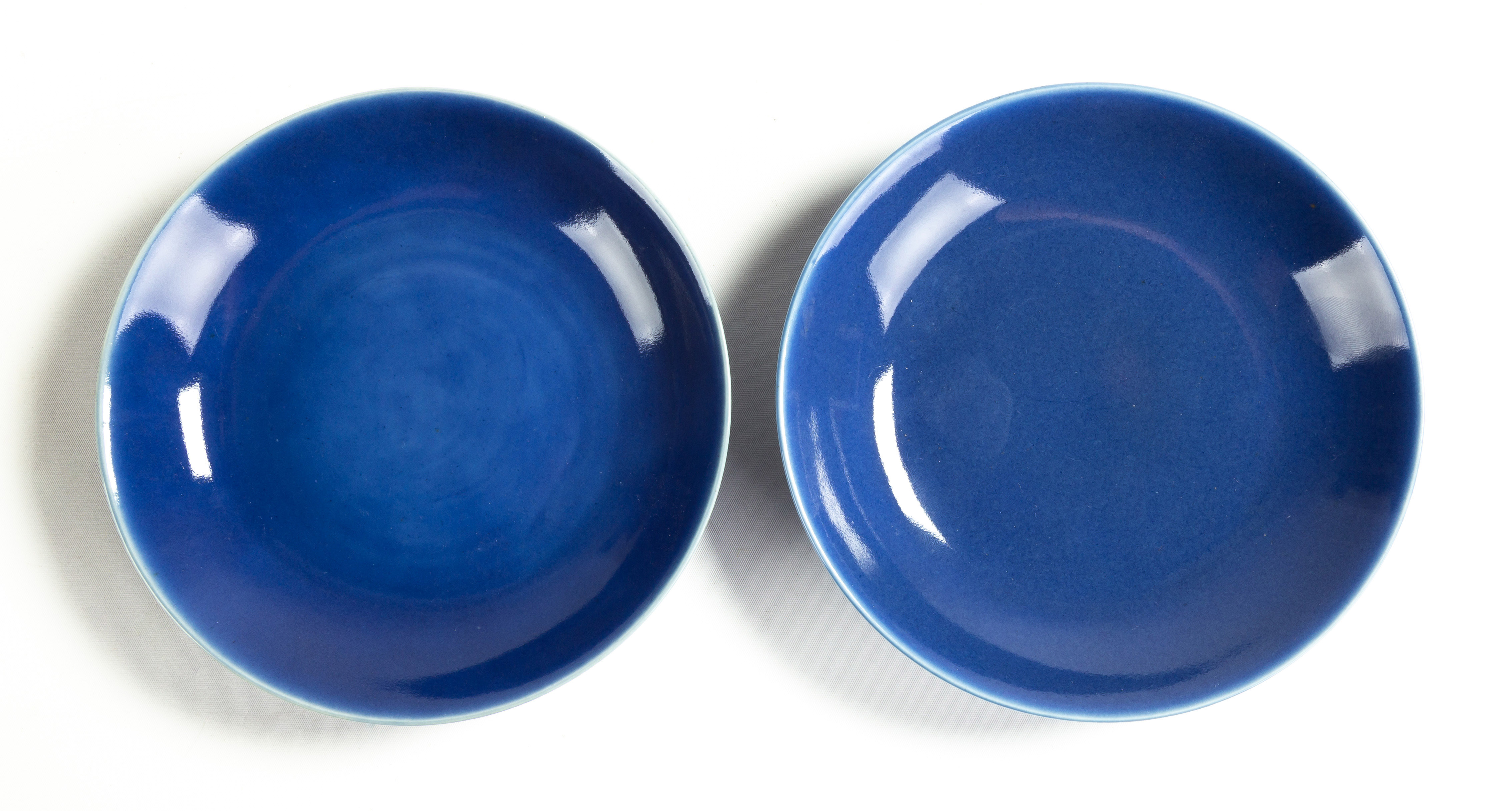 Appraisal: PAIR OF CHINESE BLUE-GLAZED DISHES Guangxu Six-Character Marks In Underglaze