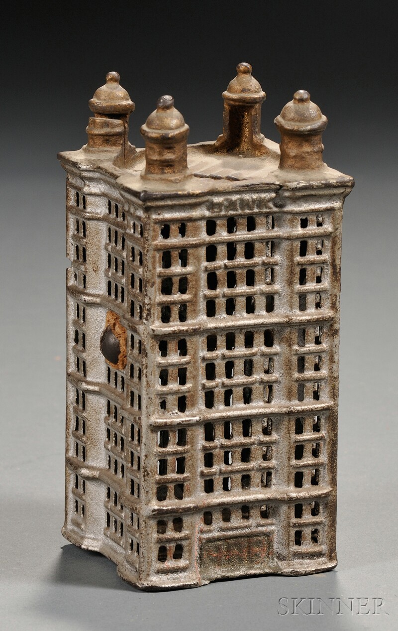 Appraisal: Cast Iron Silver and Gilt Painted Skyscraper Bank Building United