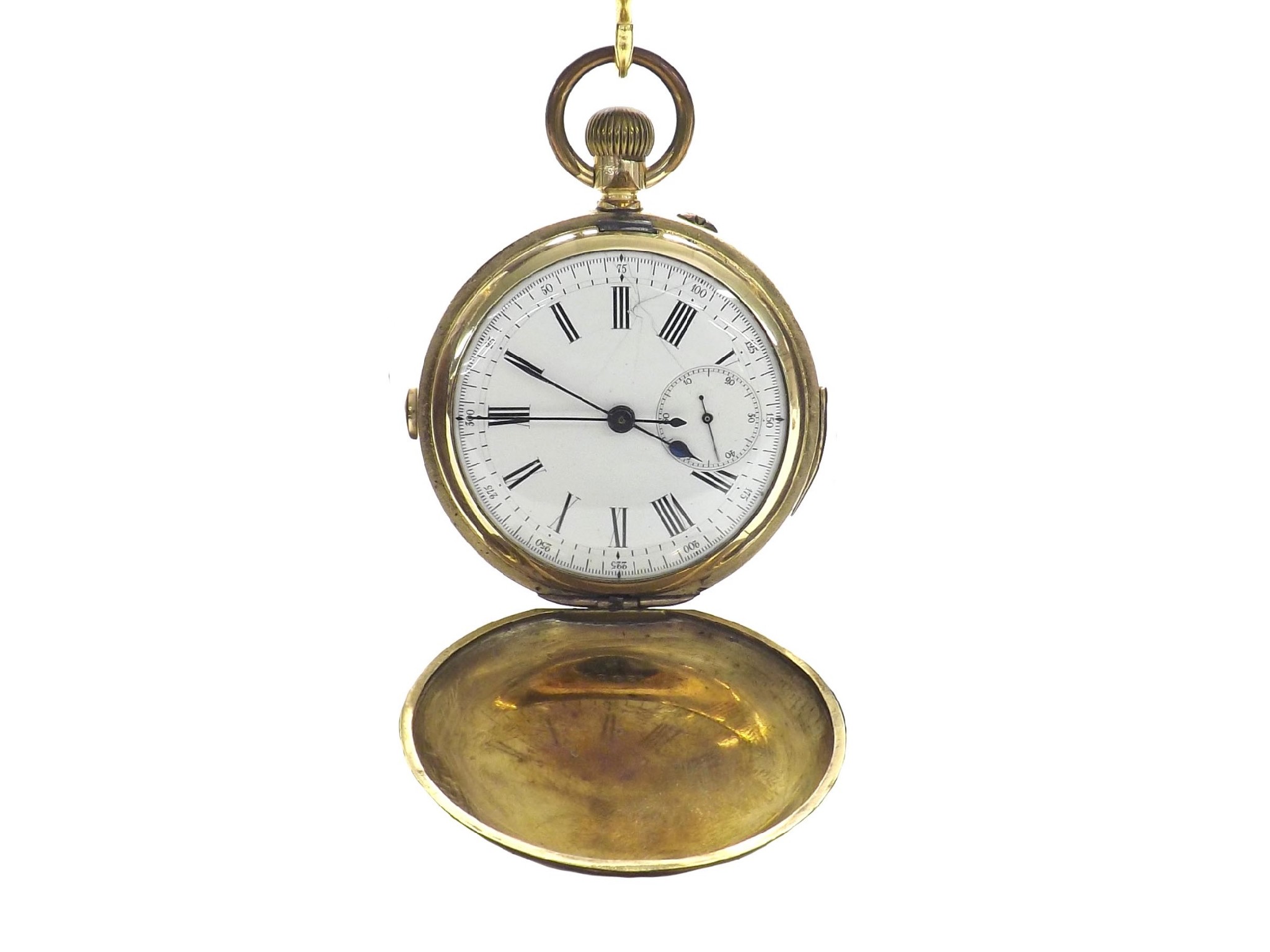 Appraisal: Gold plated quarter repeating chronograph lever hunter pocket watch the