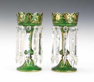 Appraisal: A Pair of Victorian Green Glass Garnitures Clear emerald green