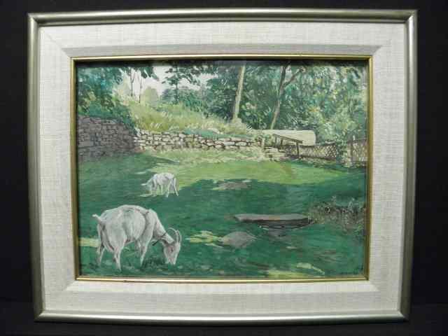 Appraisal: Kurt Wiese framed watercolor gouache on paper depicting goats in