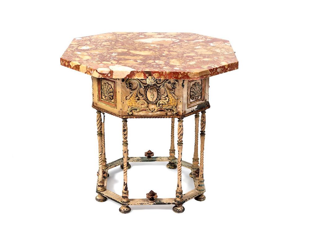 Appraisal: A Painted and Parcel Gilt Metal Base Table Height x