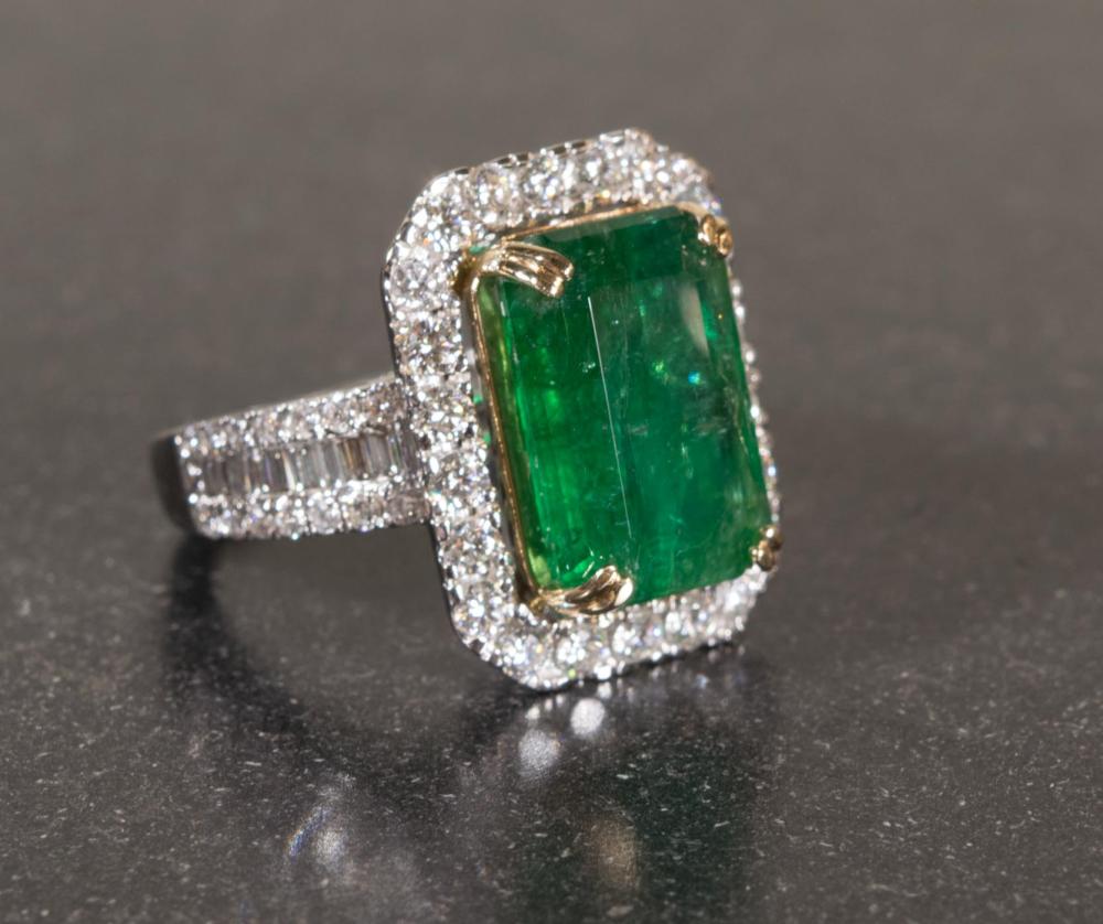 Appraisal: EMERALD DIAMOND AND FOURTEEN KARAT GOLD RING WITH APPRAISAL The