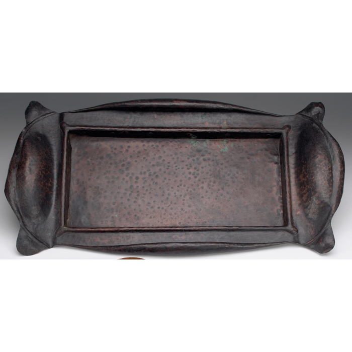 Appraisal: Arts and Crafts tray large sculpted and riveted form in