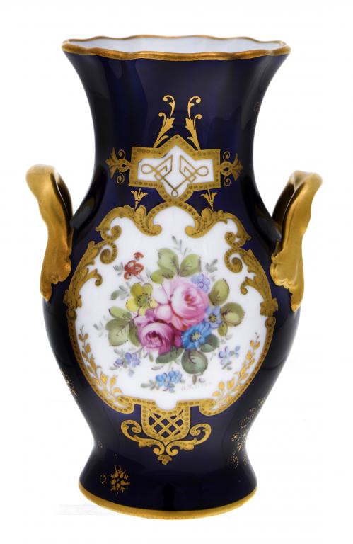 Appraisal: A ROYAL CROWN DERBY TWO HANDLED COBALT GROUND VASE painted