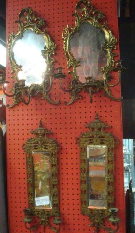 Appraisal: Pairs of Gilt Metal Mirrored Sconces Dimensions