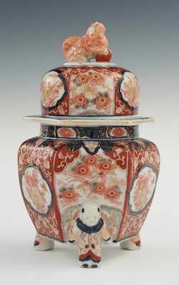 Appraisal: An Imari Porcelain Lidded Urn Meiji Period The hexagonally shaped