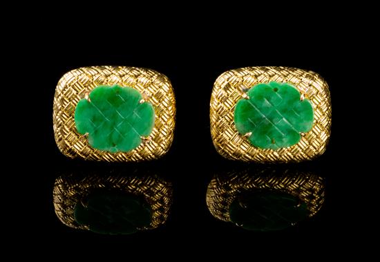 Appraisal: Sale Lot A Pair of Chinese Karat Gold and Jadeite