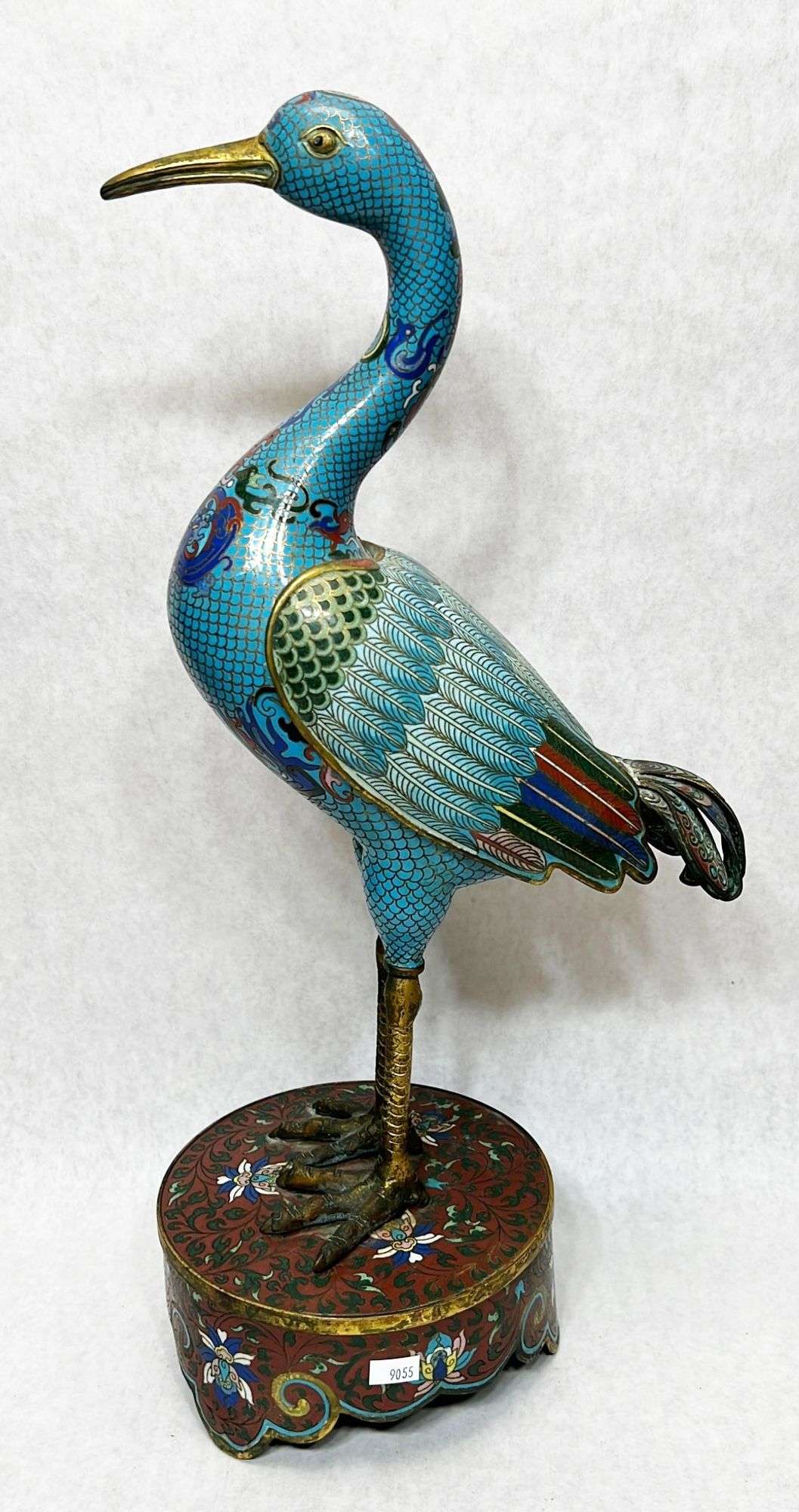 Appraisal: Large Chinese Bronze Cloisonne Crane Figure tall Condition Good overall