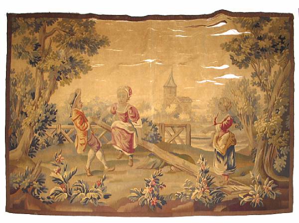 Appraisal: A French Aubusson style tapestry th century depicting figures in