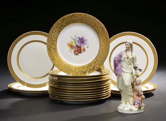 Appraisal: Set of Twelve Czechoslovakian Brocade Gilt-Bordered Porcelain Dinner Plates each