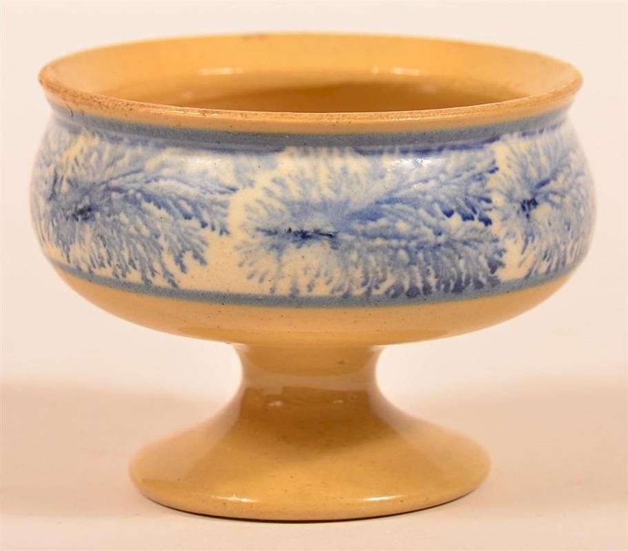 Appraisal: Yellowware Pottery Footed Master Salt with Blue Mocha Seaweed Decoration