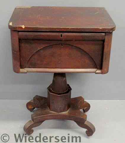 Appraisal: Empire mahogany sewing table c with an inlaid lift-lid and