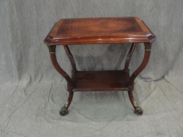 Appraisal: Mahogany Center Table with Carved Feet and Rosewood banding Possibly