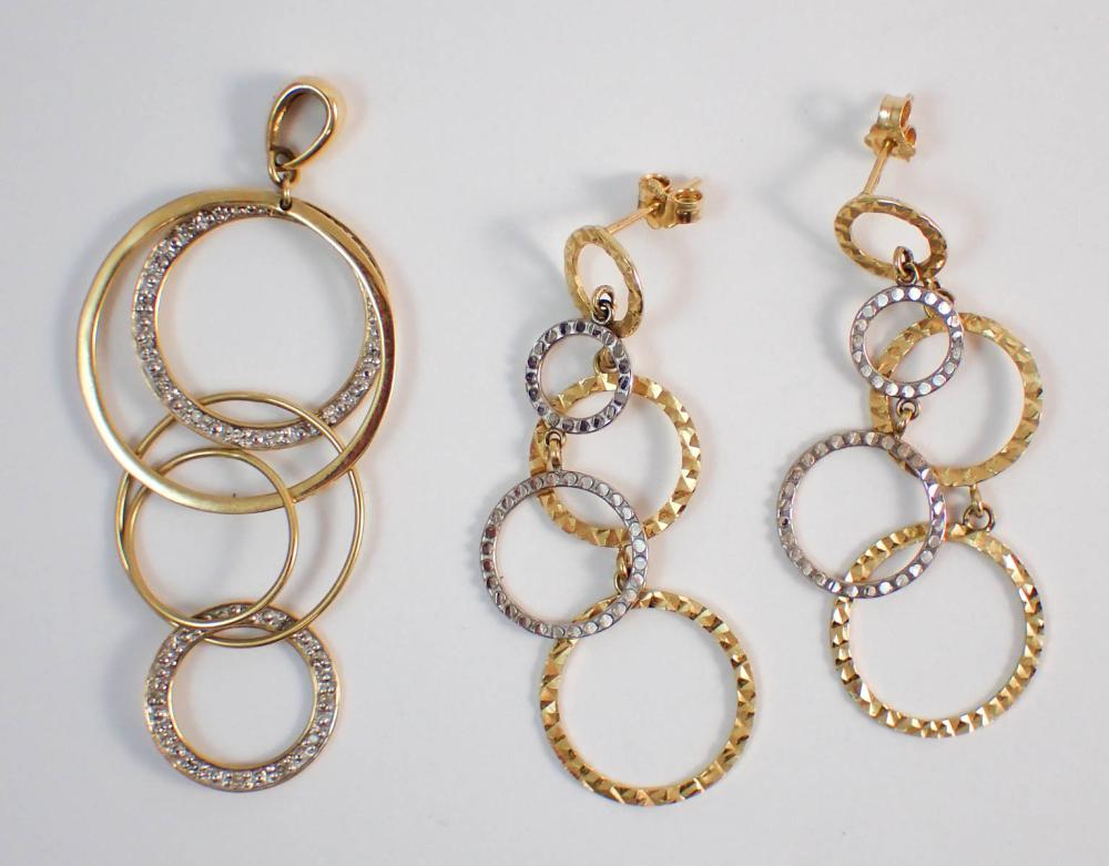 Appraisal: TWO-TONE FOURTEEN KARAT GOLD CIRCLES PENDANT AND EARRINGS including a