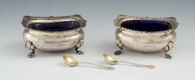 Appraisal: A Pair of Sterling Silver Individual Salt Cellars with Cobalt