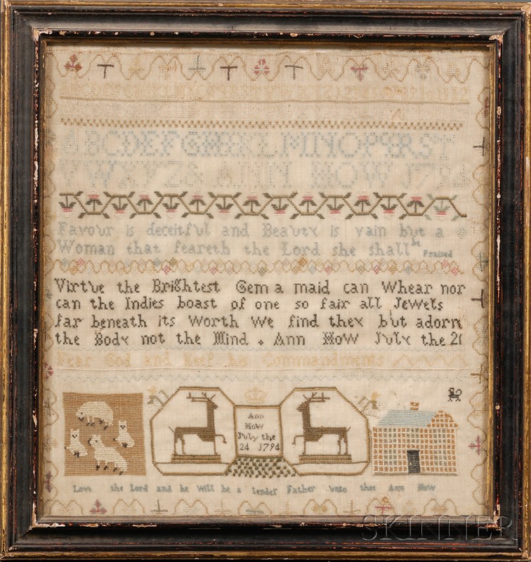 Appraisal: Needlework Sampler Ann How July the England worked in silk