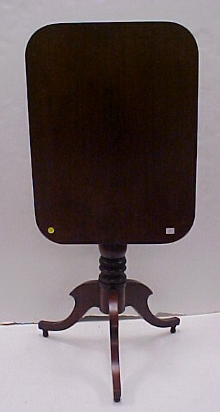 Appraisal: th C mahogany rectangular tilt top candlestand ring turned standard