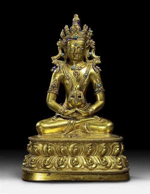 Appraisal: AMITHAYUS Tibet th century H cm Seated with rich head