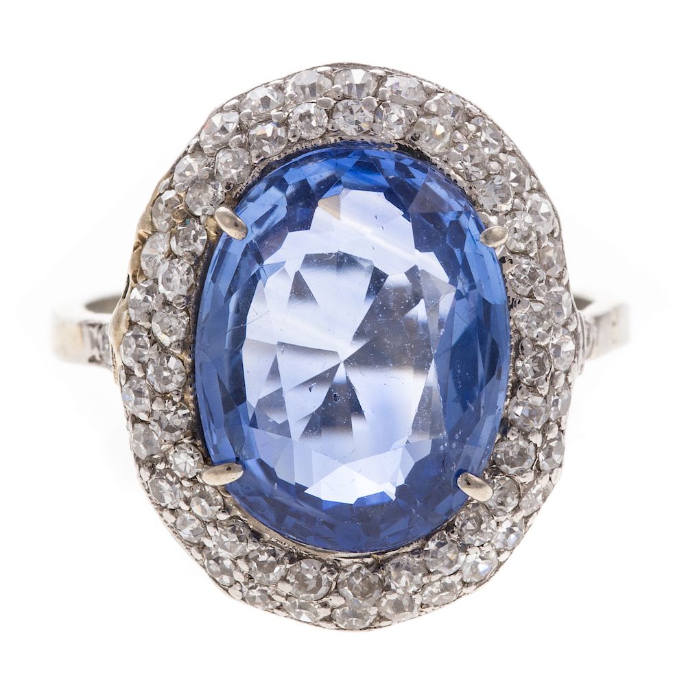 Appraisal: An Art Deco Synthetic Sapphire Diamond Ring Platinum ring featuring