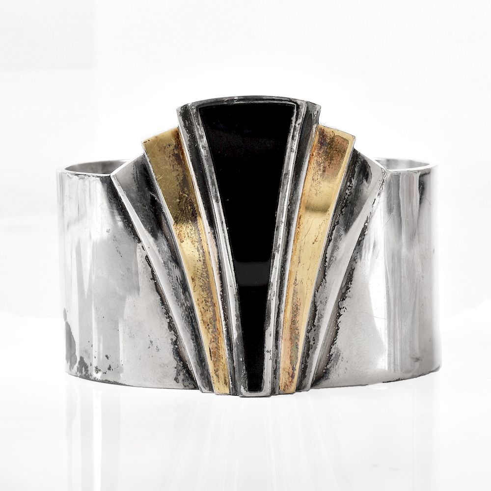 Appraisal: Art Deco style Silver Cuff Bangle Vintage Art Deco style