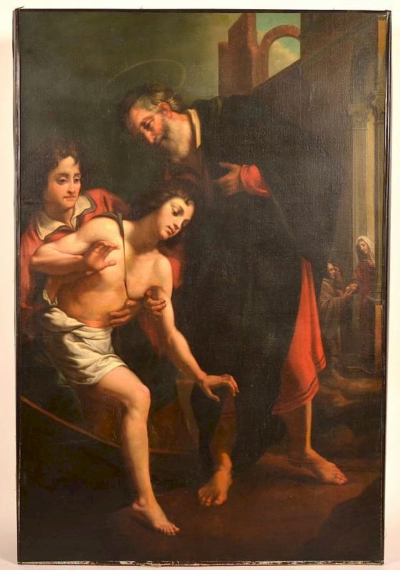 Appraisal: Baroque Religious Scene Oil on Canvas Painting Baroque Religious Scene