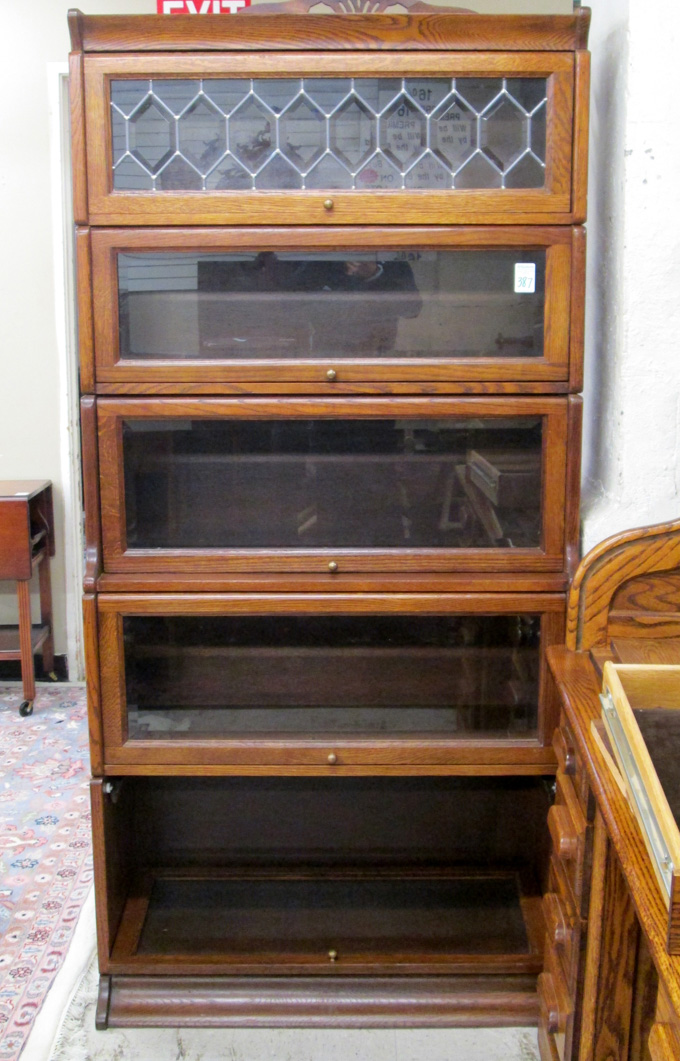 Appraisal: STACKING OAK BOOKCASE antique reproduction th century having five stacking