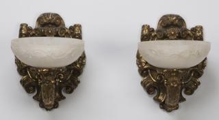 Appraisal: French style gilt bronze and alabaster sconces Pair of gilt