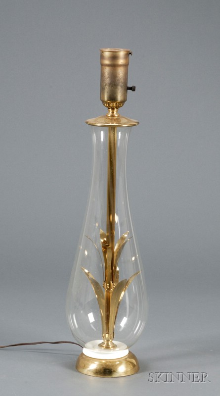 Appraisal: Large Table Lamp Brass glass and ceramic Purportedly purchased at