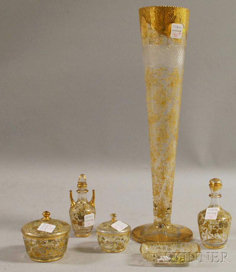 Appraisal: Five-piece Austrian Gilt and Enameled Colorless Glass Partial Vanity Set