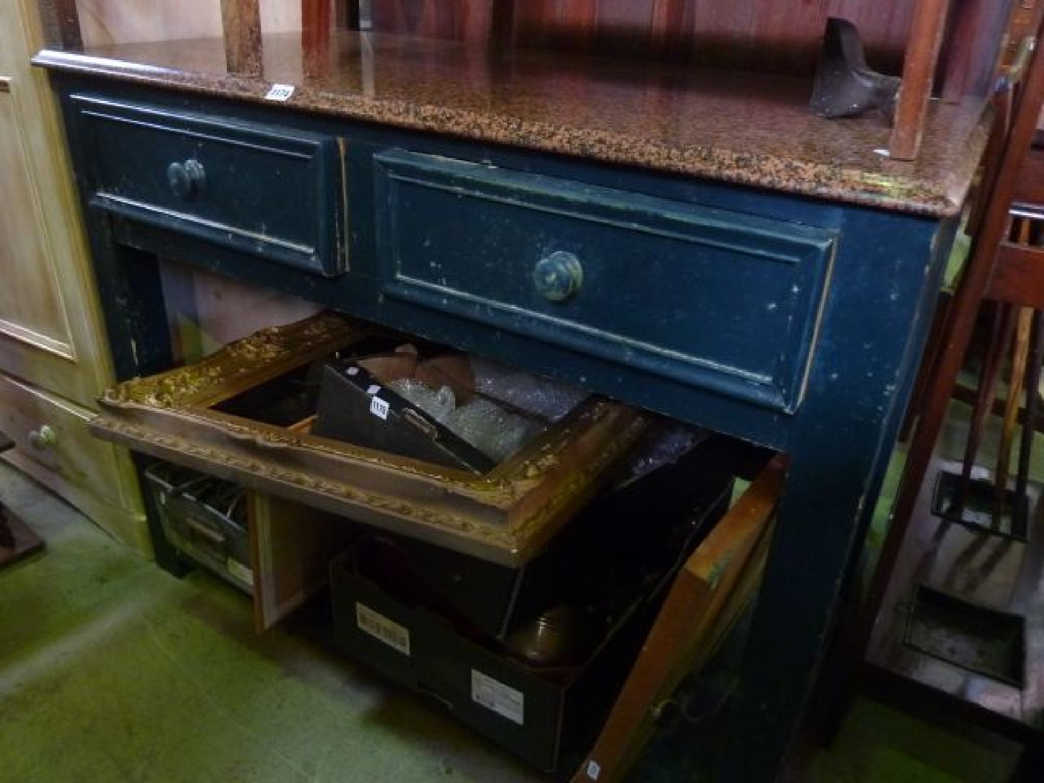 Appraisal: A painted kitchen work table the base fitted with two