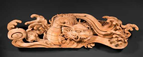 Appraisal: A LARGE WOOD CARVING OF A WATER DRAGON Japan Meiji