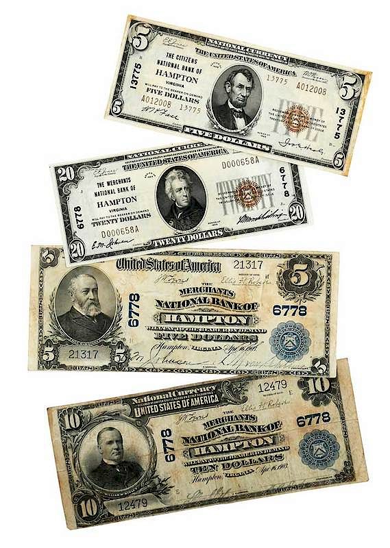 Appraisal: Group of Four Hampton Virginia National Notes small Citizens NB