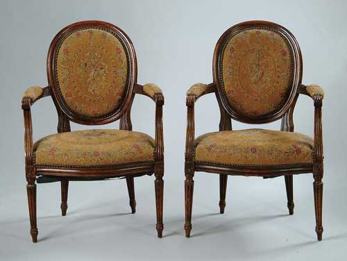 Appraisal: FINE PAIR OF NEEDLEWORK FRENCH ARMCHAIRS Appears to be in