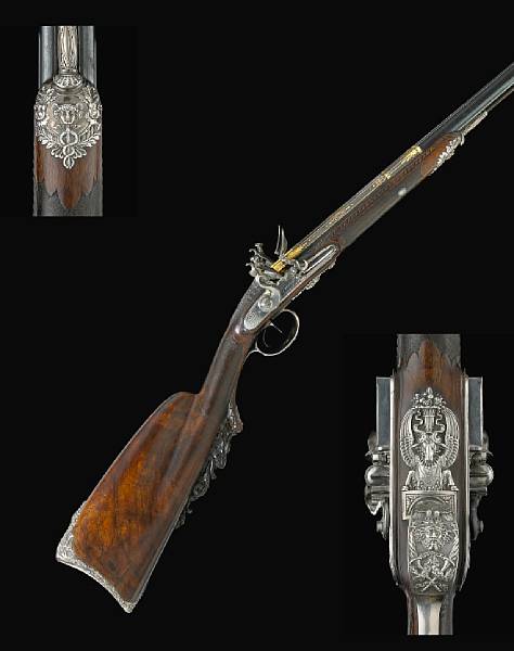 Appraisal: A silver-mounted French flintlock fowling gun by Nicolas Noel Boutetcirca