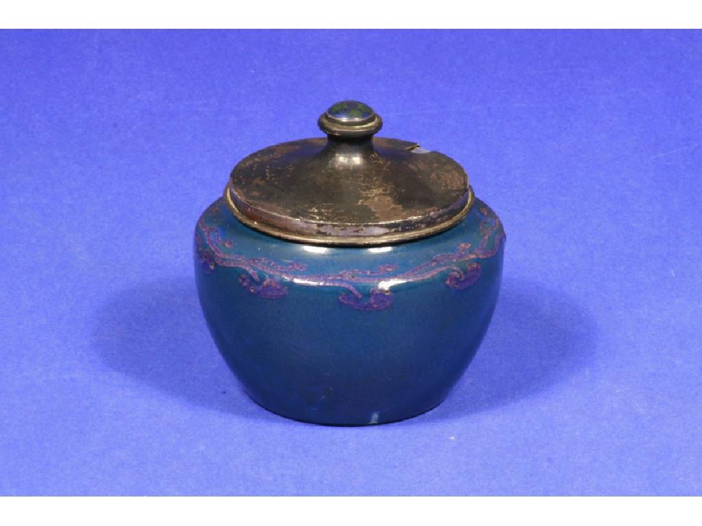 Appraisal: A E JONES A JAM POT AND COVER of circular