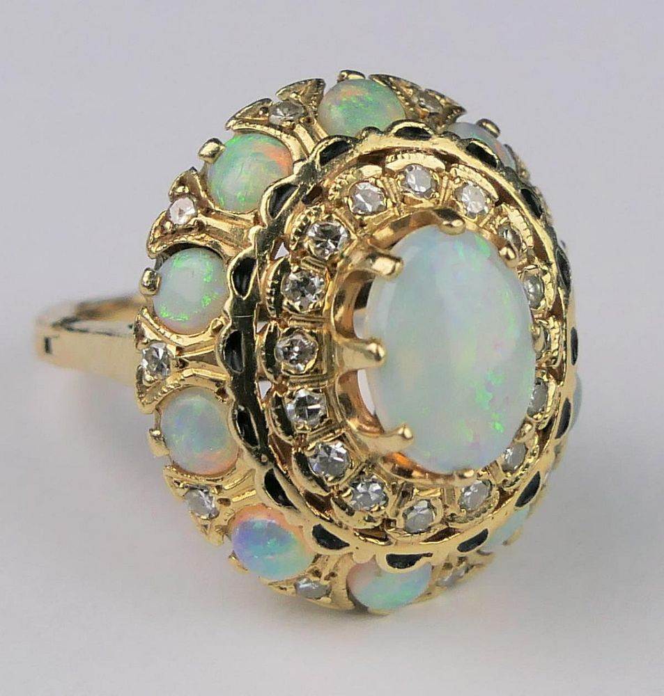 Appraisal: KT Y GOLD OPAL DIAMOND LADIES ESTATE DOME RING Size