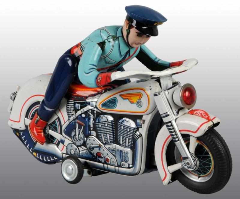 Appraisal: Tin Police Motorcycle Battery-Operated Toy Description Japanese Working Made by