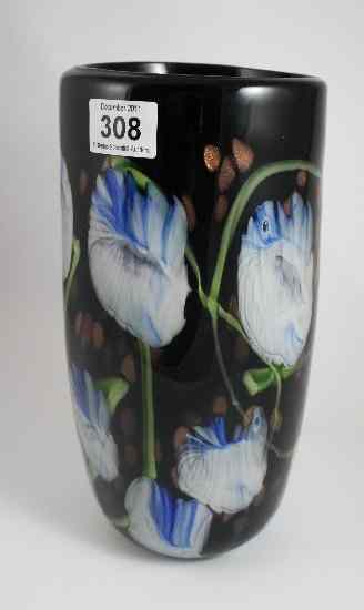 Appraisal: Large Murano Vase depicting a Lilac Flower on Black height