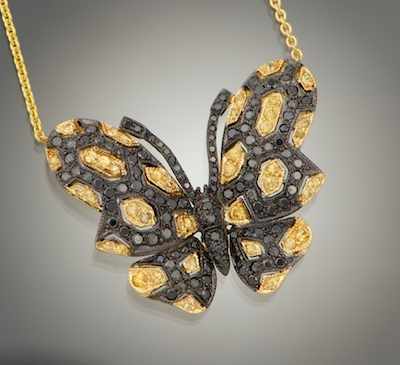 Appraisal: A Ladies' k Gold Black Diamond and Yellow Sapphire Necklace