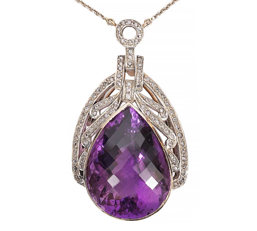 Appraisal: Massive Amethyst Diamond K Necklace Large amethyst rose cut diamond